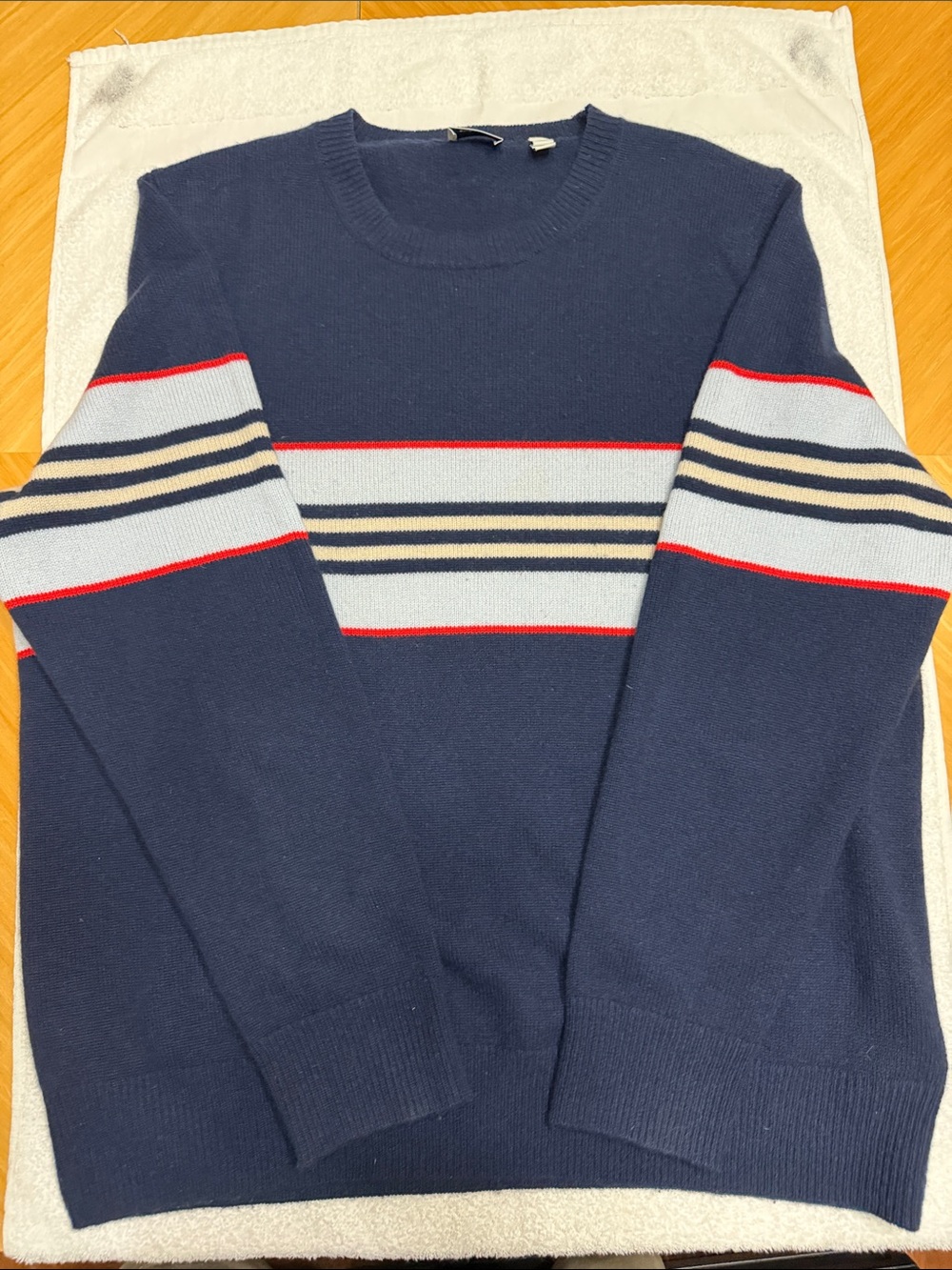 Men's Burberry Navy Crewneck Sweater with Stripe Detail